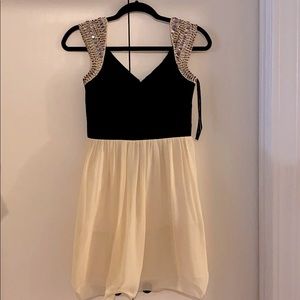 Black and cream short cocktail dress